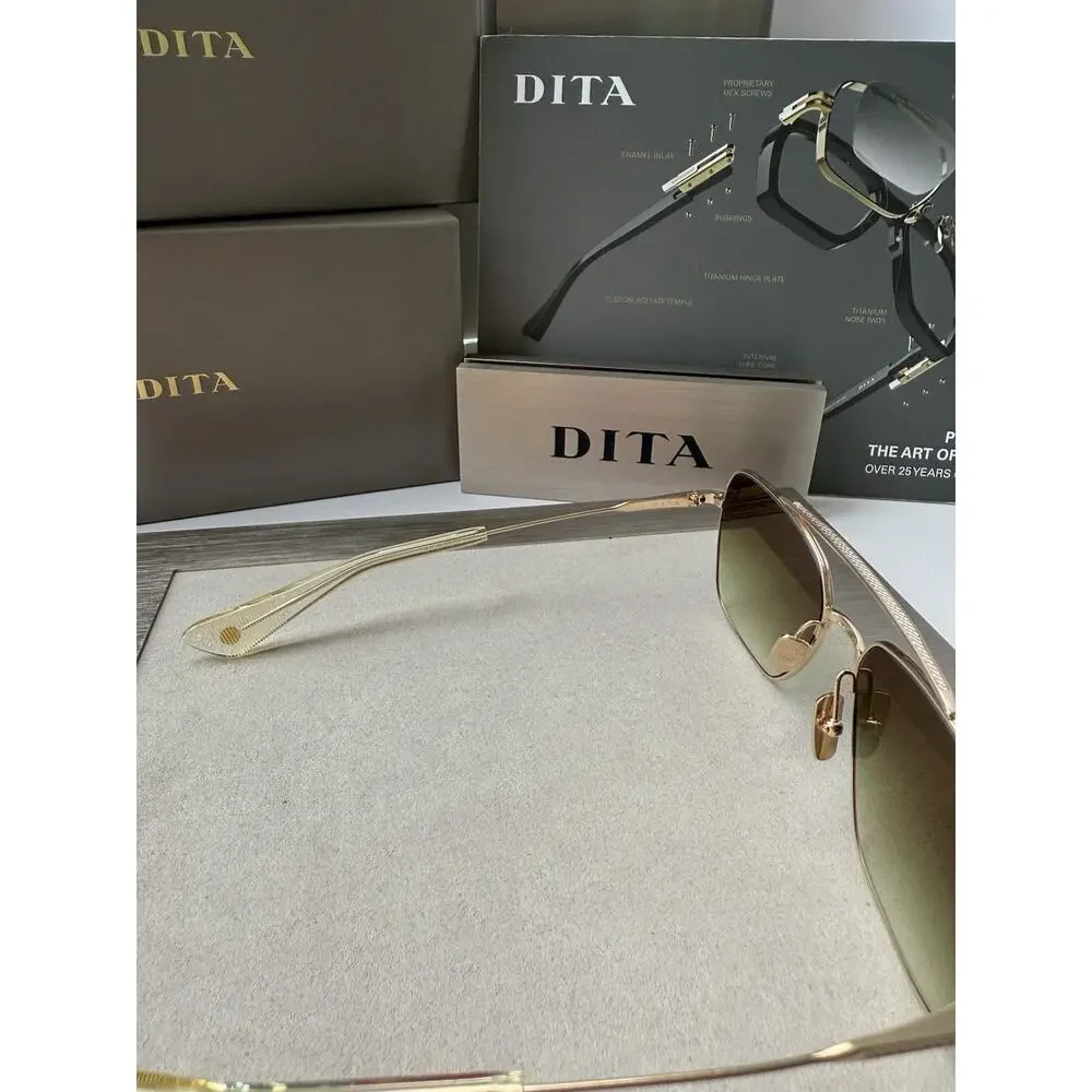 DITA FLIGHT SEVEN DTS 111 07 Brushed Gold Green Gradient Sunglasses AUTHENTIC